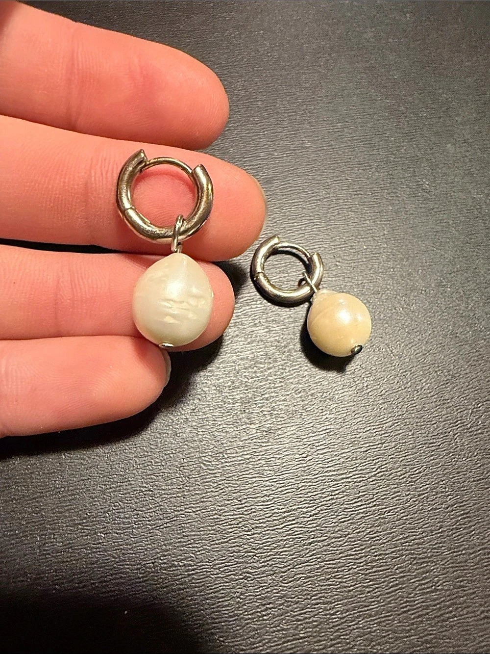 Madewell Huggie Pearl Drop Hoop Earrings in White & Silver Like New